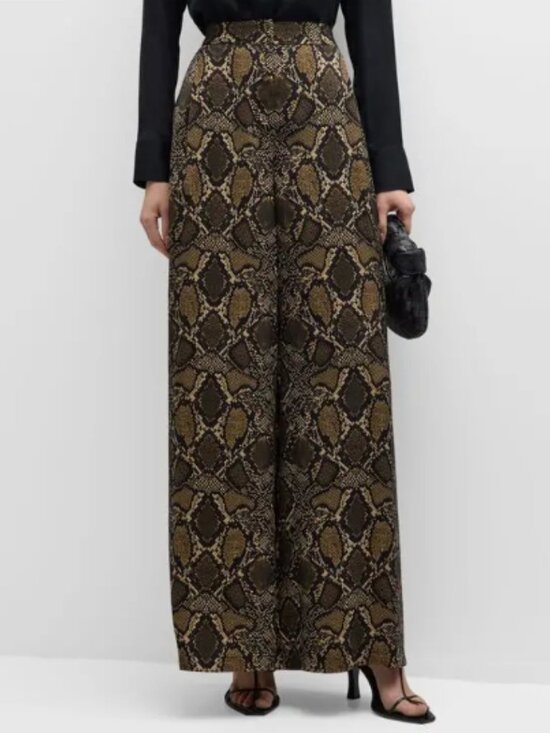 Kobi Halperin Pants - Vivian high rise pleated wide-leg snakeskin-print pant